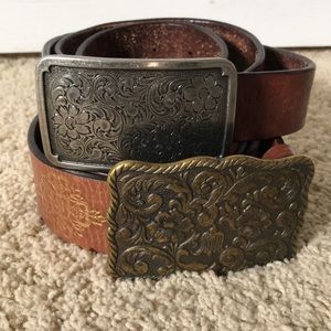 2 fossil leather belts w metal buckles